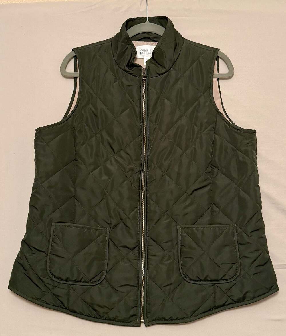 Market & Spruce Olive Green Quilted Zip-Up Vest Size 1X W